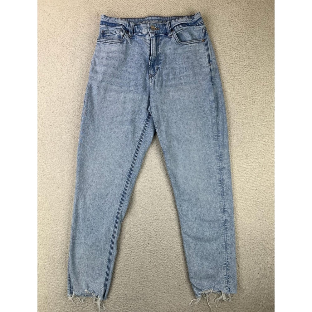 American Eagle Womens 2 Light Wash High Rise Tapered Raw Hem Stretch Jeans